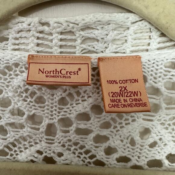 VTG Northcrest Boho Crochet Knit Top White Open Front 2X Cotton Topper Cardigan3 - Picture 2 of 6